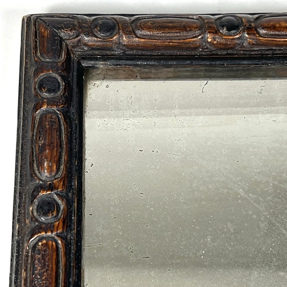 Antique Hand Carved Wood Framed Mirror Free Standing 7" x 10" Rustic Folk Art - Picture 5 of 12